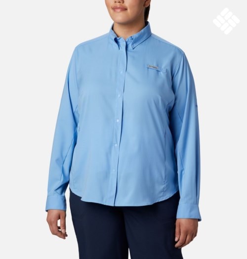 Columbia PFG Tamiami II Long Sleeve Skjorte Dame Blå | Plus Size 65472X